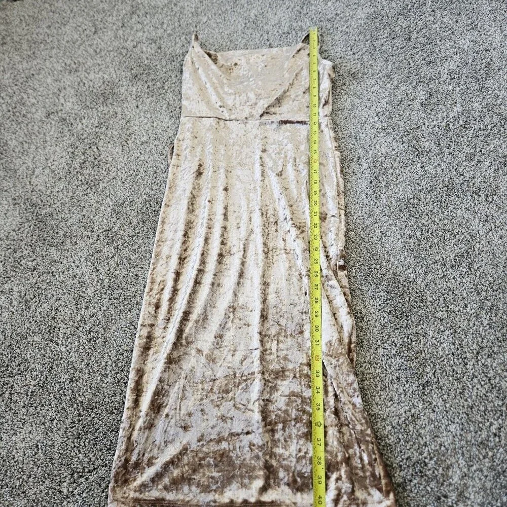 Vtg Y2K Forever 21 Crushed Velvet Midi Dress Tan Sz Med fairycore - Picture 10 of 12